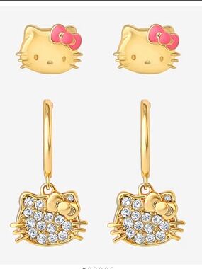 Sanrio | Hello Kitty Gold-Plated Crystal Stud Dangle Earrings Set